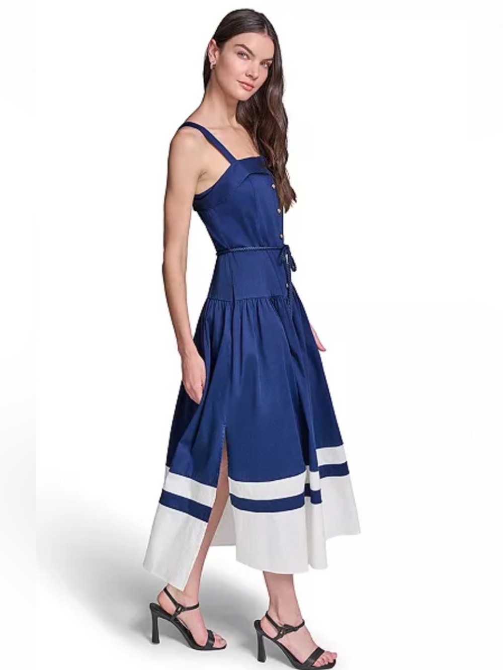 New Karl Lagerfeld Navy and White Midi Dress with Button Front size 10 - Picture 7 of 14